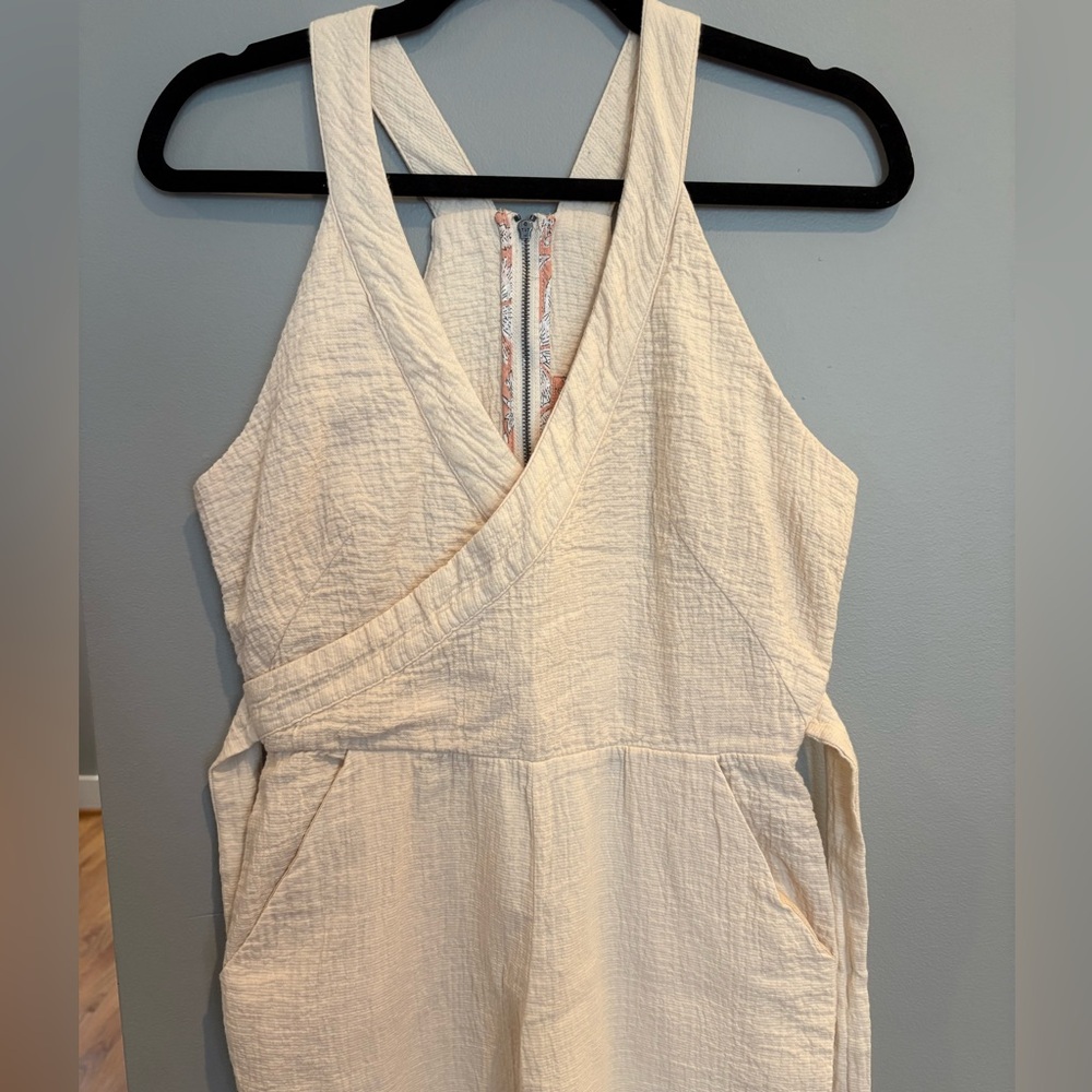 Anthropologie Demi Textured Ivory Wrap Jumpsuit - Picture 3 of 8